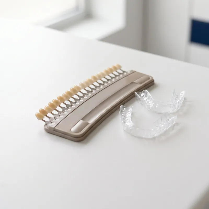 Guía de colores dental y cubetas de blanqueamiento