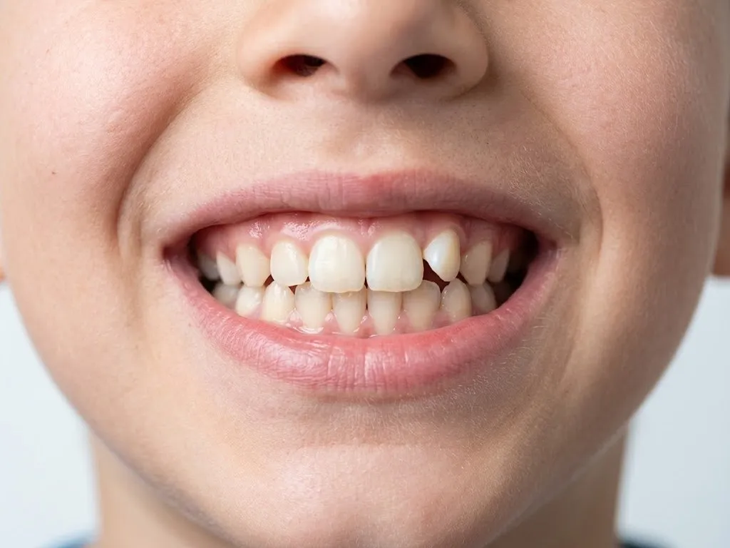 Sonrisa infantil con apiñamiento leve de los incisivos