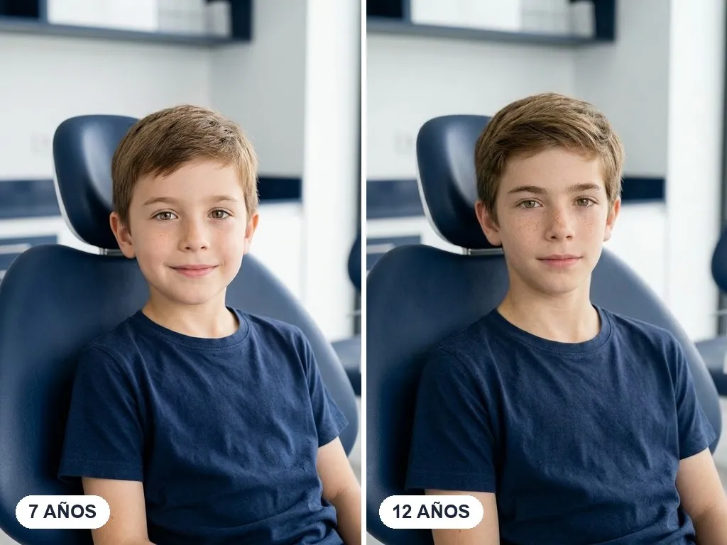 El mismo niño a los 7 y a los 12 años: seguimiento del crecimiento (imagen ilustrativa)